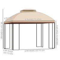 Outsunny 10' x 10' Patio Gazebo with Corner Shelves, Double Roof Outdoor Gazebo Canopy Shelter with Removable Mesh Netting, for Garden, Lawn, Backyard and Deck, Beige(m-3)