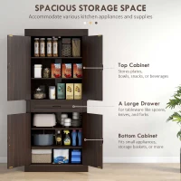 HOMCOM 71" Freestanding Kitchen Pantry with 4 Doors and 2 Cabinets, Tall Storage Cabinet for Kitchen, Distressed Coffee(m-4)