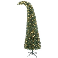 HOMCOM 7 ft Prelit Christmas Tree, Whimsical Xmas Tree Slim High Mountain Fir with 300 LEDs and Metal Stand, Green(m-11)