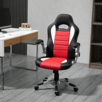HOMCOM Racing Gaming Chair PU Leather Office Chair Executive Computer Desk Chair with Adjustable Height, Flip Up Armrest, Swivel Wheels, Red(m-8)