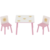 Qaba 3-Piece Kids Toddler Table and Chair Set Furniture for Boys and Girls Aged 3-8, Bedroom, Nursery, Playroom, Pink