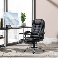 HOMCOM High Back Office Chair PU Leather Executive Office Chair with Retractable Footrest Padded Armrest Black(m-8)