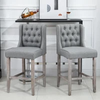 HOMCOM 26.25" Counter Height Bar Stools, Tufted Wingback Armless Upholstered Dining Chair with Rubber Wood Legs, Set of 2, Gray(m-10)