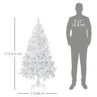 HOMCOM 5ft Artificial Christmas Tree with Pine Realistic Branches, Auto Open, for Indoor Decoration, White(m-3)