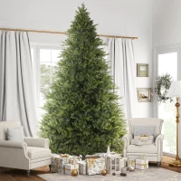 HOMCOM 12ft Hinged Artificial Christmas Tree with Foldable Stand, Easy Assembly, Xmas Tree for Home Office Holiday, Green(m-8)