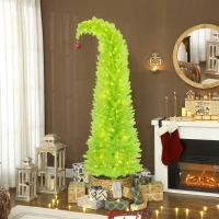 HOMCOM 7 ft Whimsical Christmas Tree, Pencil Xmas Tree with Red Ball, Metal Base, Prelit with 250 LED Lights(m-2)