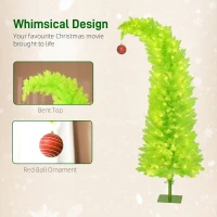 HOMCOM 5 ft Whimsical Christmas Tree, Pencil Xmas Tree with Red Ball, Metal Base, Prelit with 200 LED Lights(m-5)