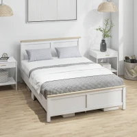 HOMCOM Full Bed Frame with Headboard, Modern Platform Bed Frame with Wooden Slats, No Box Spring Needed, Easy Assembly, White(m-10)