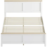 HOMCOM Full Bed Frame with Headboard, Modern Platform Bed Frame with Wooden Slats, No Box Spring Needed, Easy Assembly, White(m-1)