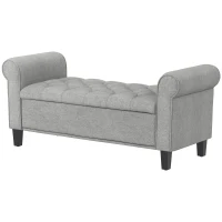 HOMCOM 50 Inches Storage Ottoman, End of Bed Bench with Rolled Arms, Wood Legs, Button Tufted Storage Bench, Gray(m-11)
