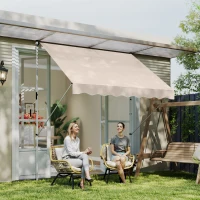 Outsunny 10x5ft Manual Retractable Awning, Patio Sun Shade Canopy Shelter with 5.6-9.2ft Support Pole, Water Resistant UV Protector, for Window, Door, Porch, Deck, Beige(m-1)