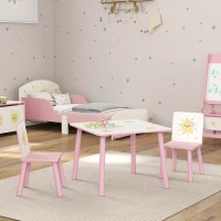 Qaba 3-Piece Kids Toddler Table and Chair Set Furniture for Boys and Girls Aged 3-8, Bedroom, Nursery, Playroom, Pink(m-9)