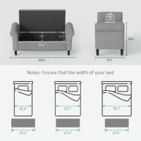HOMCOM 50 Inches Storage Ottoman, End of Bed Bench with Rolled Arms, Wood Legs, Button Tufted Storage Bench, Gray(m-3)