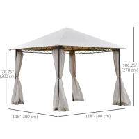 Outsunny 10' x 10' Gazebo Tent Shelter Art Steel Frame Flame-Retardant Fabric with Mosquito Netting for Party Dinner Beige(m-3)