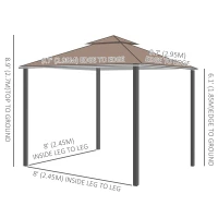 Outsunny 10' x 10' Double Tier Garden Gazebo Canopy Outdoor Sunshade Tent Anti-UV Roof with Metal Frame, Coffee(m-3)