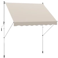 Outsunny 10x5ft Manual Retractable Awning, Patio Sun Shade Canopy Shelter with 5.6-9.2ft Support Pole, Water Resistant UV Protector, for Window, Door, Porch, Deck, Beige(m-2)