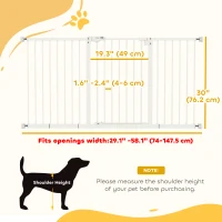 PawHut 30 Inch Tall Pet Gate with Door Dog Gate and Barrier Indoor for Stairs Includes 7", 8", 12" Extensions Kit(m-3)