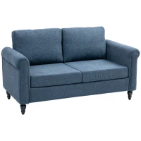HOMCOM Vintage Loveseat, Upholstered Love Seat Furniture, Fabric 2 Seater Sofa with Rolled Arms, Rubber Wood Legs, Dark Blue(m-11)