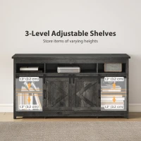 HOMCOM TV Stand with Power Outlets, Sliding Barn Doors and Adjustable Shelves for 72 Inch TVs, Dark Grey(m-5)