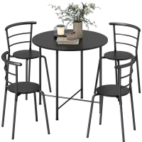 HOMCOM 5 Piece Dining Table Set, Space Saving Round Dining Set for 4 with Metal Frame for Small Spaces, Black Wood Grain(m-11)