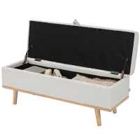 HOMCOM Storage Ottoman Bench, Foot Rest with Lift-Up Lid and Wood Legs, Linen Storage Chest for Living Room, Cream White(m-2)