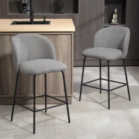 HOMCOM Set of 2 Counter Height Barstools, Upholstered Linen Bar Stools with Backrest, Footrest and Steel Legs, Dark Grey(m-8)