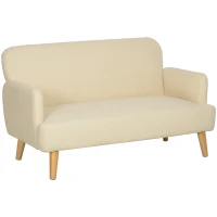 HOMCOM Velvet Feel Fabric 2 Seater Sofa, Small Sofa Loveseat with 8.3" Thick Padding and Wood Legs, Cream White(m-11)
