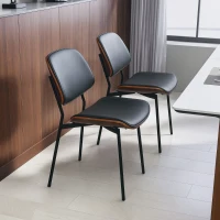 HOMCOM Dining Chairs Set of 2, Mid Century Modern Dining Room Chairs with Bentwood Back and Metal Legs for Kitchen Living Room(m-10)