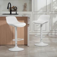 HOMCOM Counter Height Bar Stools Set of 2, Streamlined Bar Chairs with Adjustable Height and Swivel PU Leather Seat, White(m-8)
