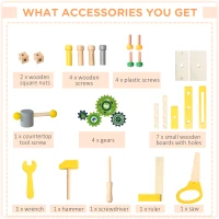 Qaba Wooden Kids Tool Bench with 27 Piece Tool Kit, Construction Work Shop Toy for Toddlers & Ages 3-6, Kids Workbench Playset Gift for Girls and Boys(m-6)