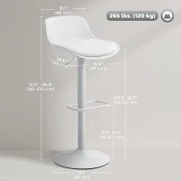 HOMCOM Counter Height Bar Stools Set of 2, Streamlined Bar Chairs with Adjustable Height and Swivel PU Leather Seat, White(m-3)