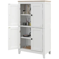 HOMCOM Bathroom Storage Cabinet, Modern Bathroom Floor Cabinet with 4 Doors and 2 Adjustable Shelves, White(m-1)