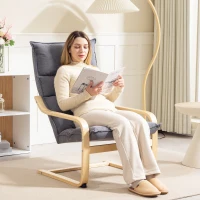 HOMCOM Birch Wood Fabric Modern Armchair, Accent Chair with Curved Leg and Arm for Living Room, Grey(m-9)