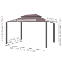 Outsunny 10 x 13ft Aluminum Frame Gazebo Canopy Double Tier Garden Shelter with Netting and Curtains, Coffee(m-3)