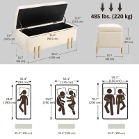HOMCOM Storage Ottoman Bench, Flip-Top Bedroom Bench, 18.5 Gallons, Modern Velvet Storage Chest with Metal Legs, Beige(m-3)