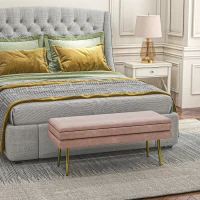HOMCOM 39" Storage Ottoman, Velvet End of Bed Bench with Steel Legs, Foot Stool with Storage for Bedroom, Living Room, Pink(m-8)