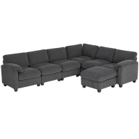 HOMCOM Modular Sectional Sofa, Oversized U-Shaped Couch with Spring Cushion, Corduroy Sofa for Living Room, Charcoal Grey(m-11)