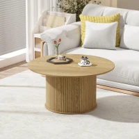 HOMCOM 31.5" Round Coffee Table, Nordic Style Center Table with Fluted Cylindrical Base for Living Room, Oak(m-6)