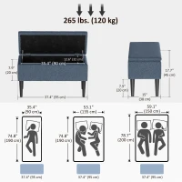 HOMCOM Modern Storage Bench, Ottoman with Storage and Teddy Velvet Upholstery for Living Room, Bedroom, Blue(m-3)