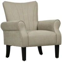 HOMCOM Fabric Armchair, Modern Accent Chair with Wood Legs for Living Room, Bedroom, Home Office, Beige(m-11)