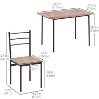 HOMCOM 5 Piece Dining Table Set for 4, Space Saving Kitchen Table and 4 Chairs, Rectangle, Steel Frame for Dining Room, Oak(m-3)