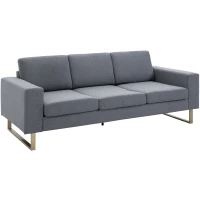 HOMCOM 3 Seater Sofa, Linen Upholstered Cozy Padded Couch with Steel Leg, Backrest and Wide Armrest, for Living room, Bedroom, Dark Grey(m-2)