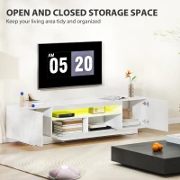 HOMCOM Entertainment Center with RGB LED Lights, TV Stand for 65-85 Inch TV, Modern TV Table for Living Room, High Gloss White(m-6)