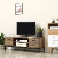 HOMCOM TV Stand for TV up to 50 Inches, TV Cabinet with Door, Open Storage and Drawers, TV Table with Steel Legs, Coffee(m-8)