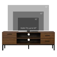 HOMCOM TV Stand for TV up to 50 Inches, TV Cabinet with Door, Open Storage and Drawers, TV Table with Steel Legs, Dark Walunt(m-6)