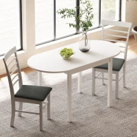 HOMCOM Solid Wood Kitchen Table, Drop Leaf Tables for Small Spaces, Folding Dining Table, White(m-1)