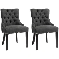HOMCOM Swoop Air Linen Fabric Dining Chair Set of 2 with Nailhead Trim and Wood Legs, Dark Grey(m-11)