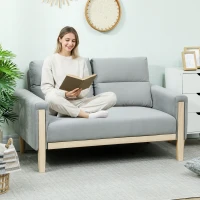 HOMCOM 53" Loveseat Sofa, Small 2 Seater Couch with Solid Wood Legs, Modern Velvet Sofa for Living Room, Small Spaces, Grey(m-1)