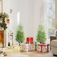 HOMCOM Set of 2 Artificial Christmas Tree, 4 ft Norflok Pine Xmas Tree with 133 Molded Tips and Pot Base, Easy Assembly, Green(m-2)