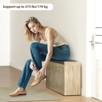 HOMCOM Shoe Bench with Flip Doors, Seat Cushion, Adjustable Shelves for 8 Pairs, Boho Entryway Bench for Bedroom, Natural Wood(m-9)